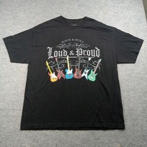 Rock & Roll Shirt Mens 2XL Loud Proud Black Guitar Graphic Tee Rock Music